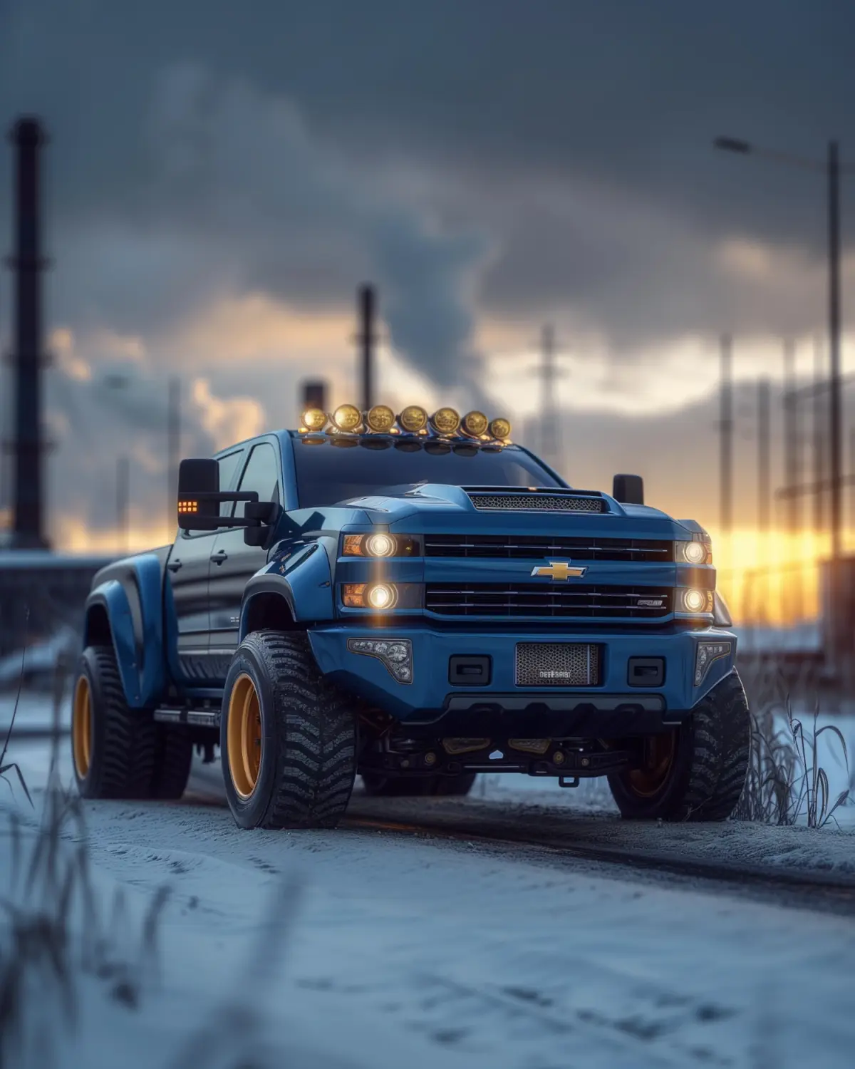 Custom-built Chevy Dually designed for maximum towing capability in an industrial setting