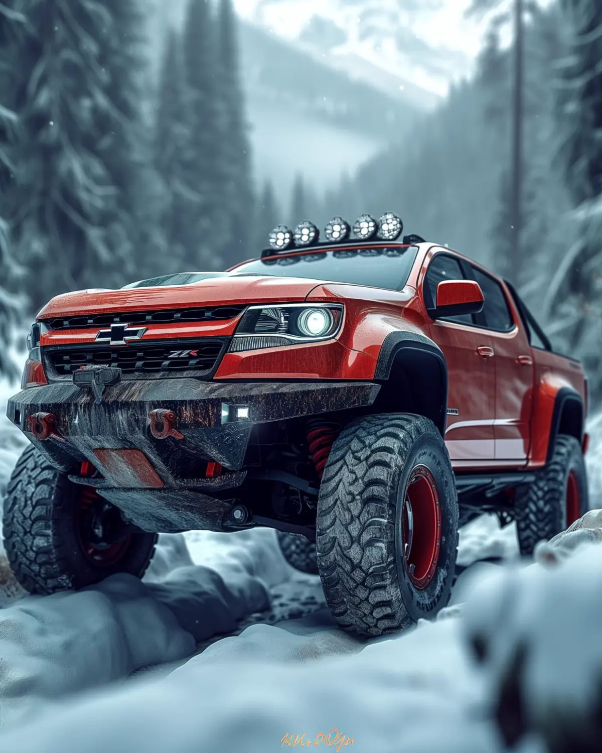 Chevy Colorado ZR2 with extreme off-road modifications in a rocky landscape