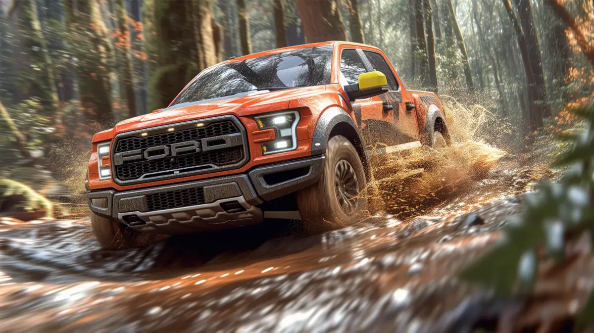 Burger King branded Ford F-150 Raptor on a dirt trail in a natural setting.